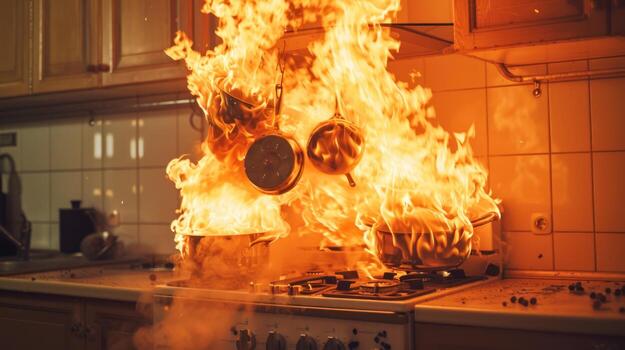 Kitchen fire emergency on stove top